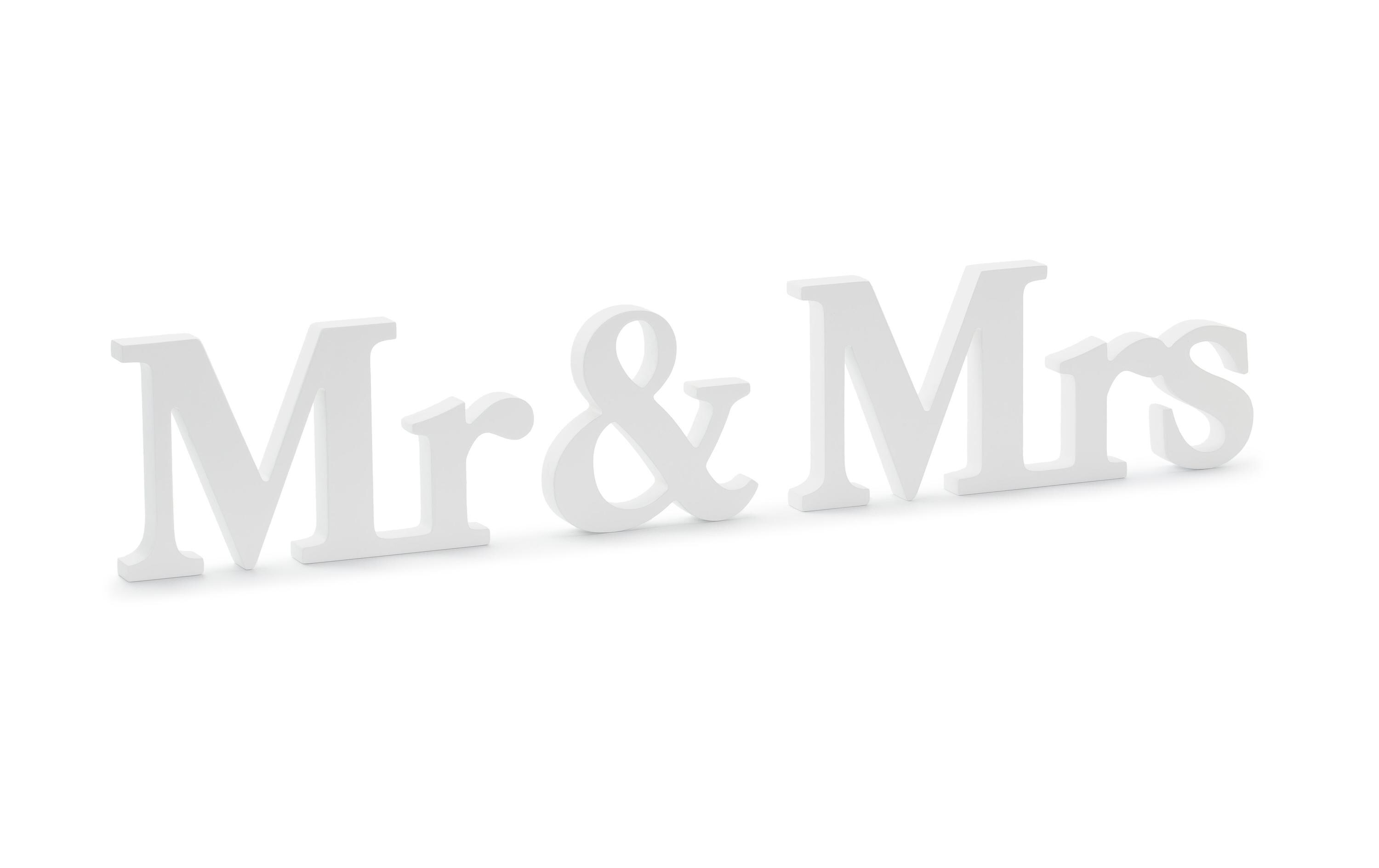Hochzeitsaccessoire Holzschrift Mr & Mrs 50 x 9.5 cm, WeissBuchstabendekoration aus Holz für die Hochzeit, oder den Polterabend
