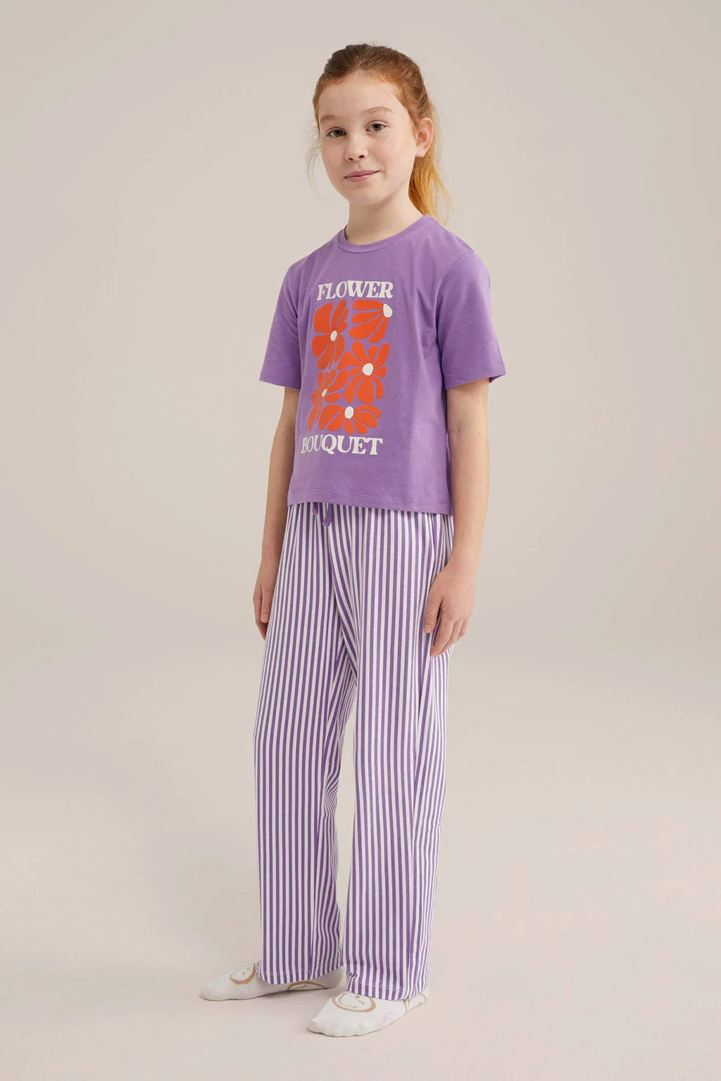WE Fashion pyjama lila/wit/oranje
