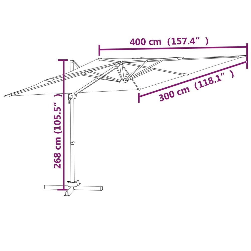 Parasol meuble de jardin déporté avec mât en aluminium 400 x 300 cm anthracite