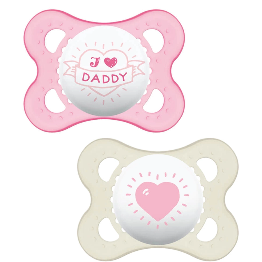 Schnullireich Schnullerkette mit Namen + MAM Schnuller Daddy 2-6 Mon. Rosa
