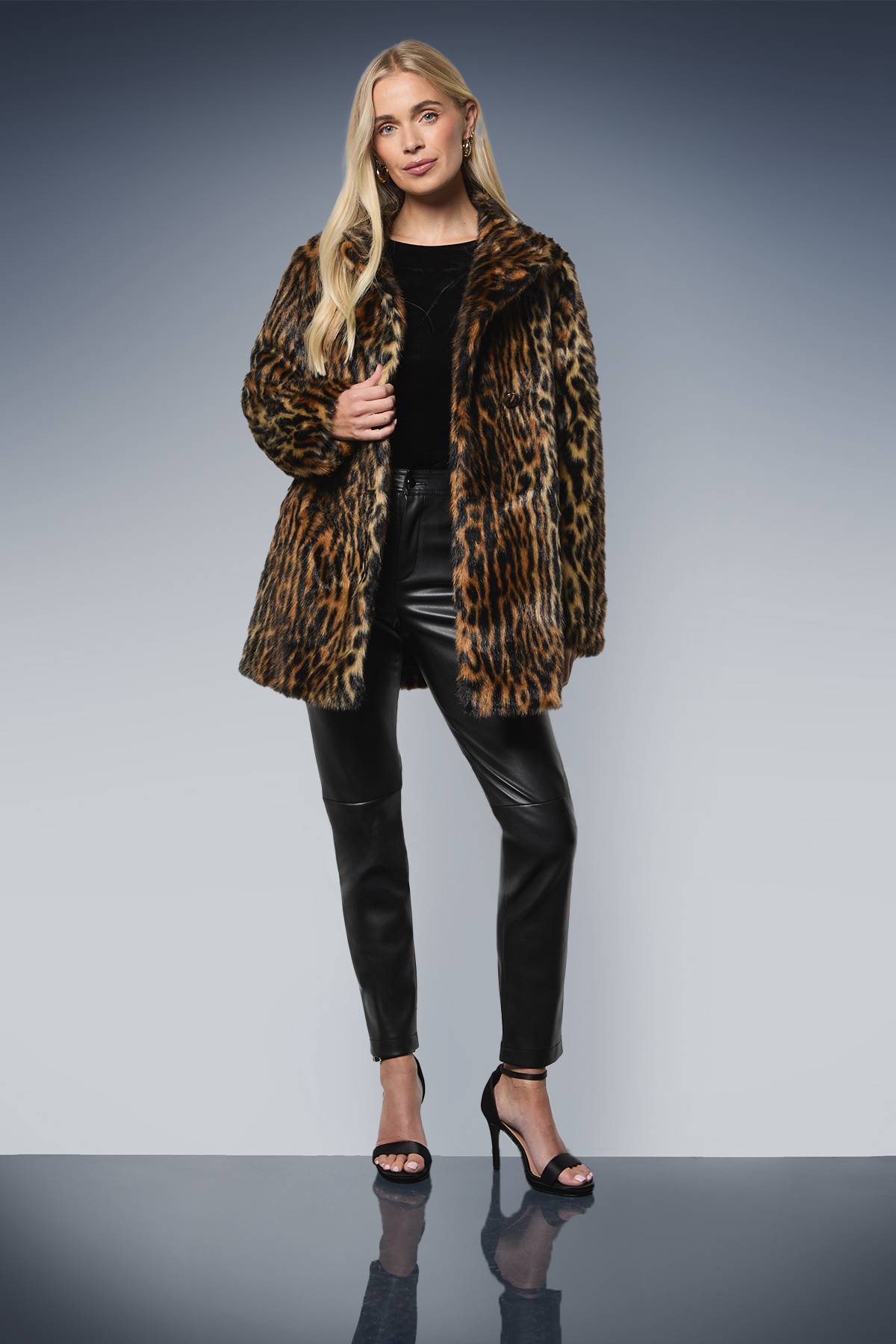 Wallis Manteau en synthétique Léopard Petite Taille