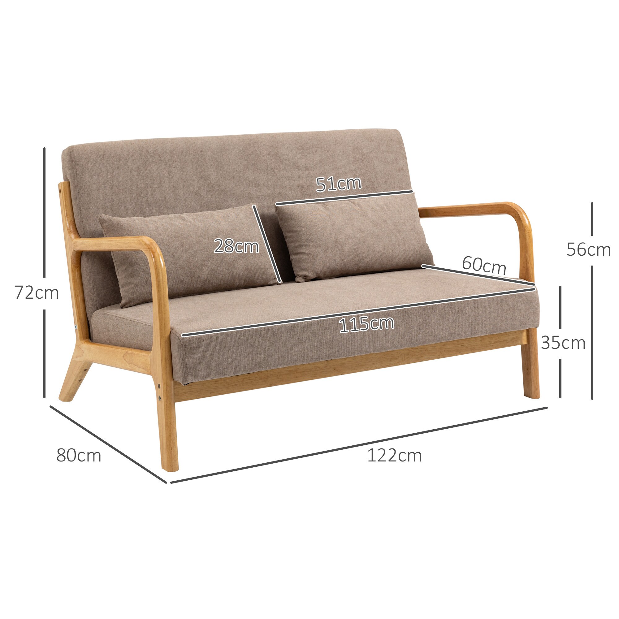 HOMCOM 2-Sitzer Sofa mit Rückenkissen grau 122L x 71B x 76H cm