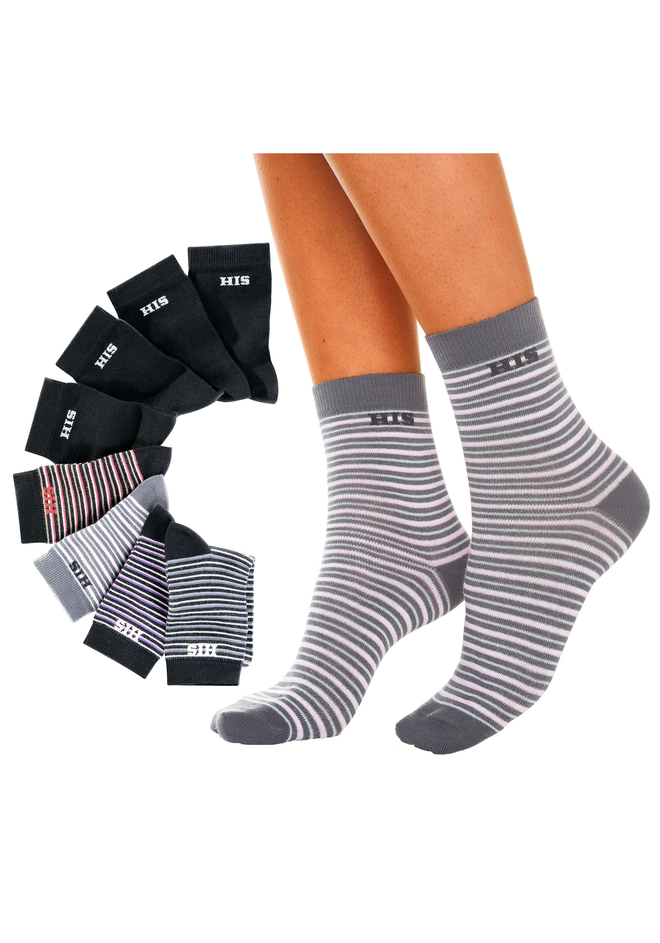 H.I.S Socken Packung, 8 Stk. tlg. geringelt und unifarben