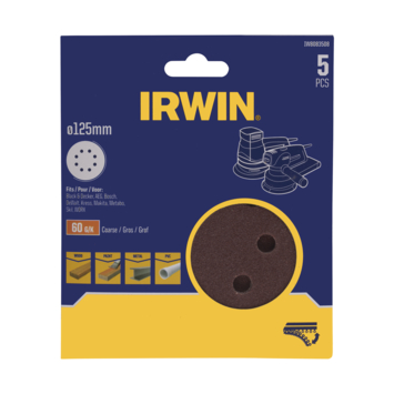 Irwin schuurschijf rond Ø125 mm zelfhechtend K60, 5 stuks