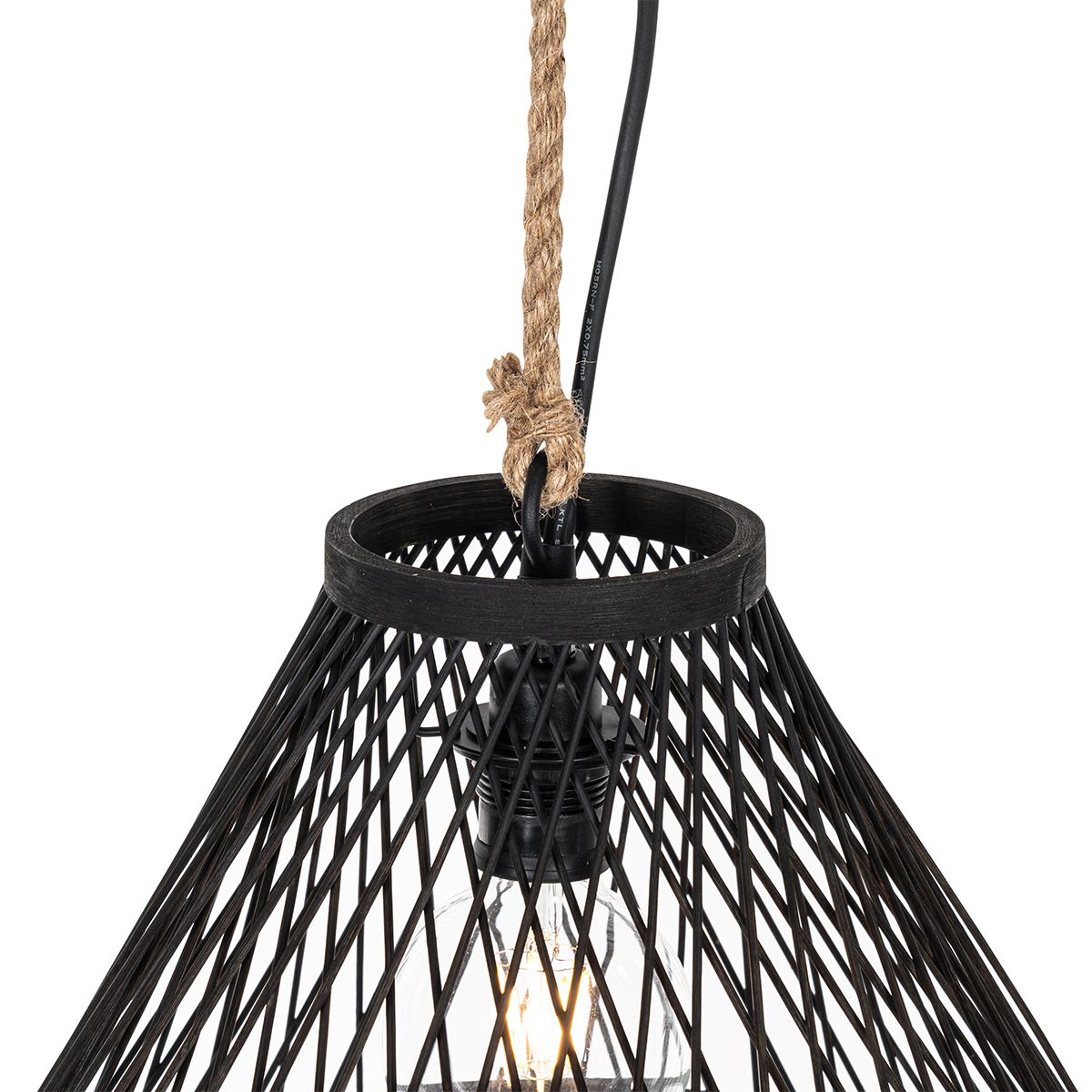 Landelijke buiten hanglamp zwart rotan 40x55 cm - Calamus