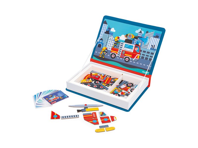 Janod Beschäftigungsspielzeug Magnetbuch Feuerwehr Beschäftigungsspielzeug mit Magnetfiguren