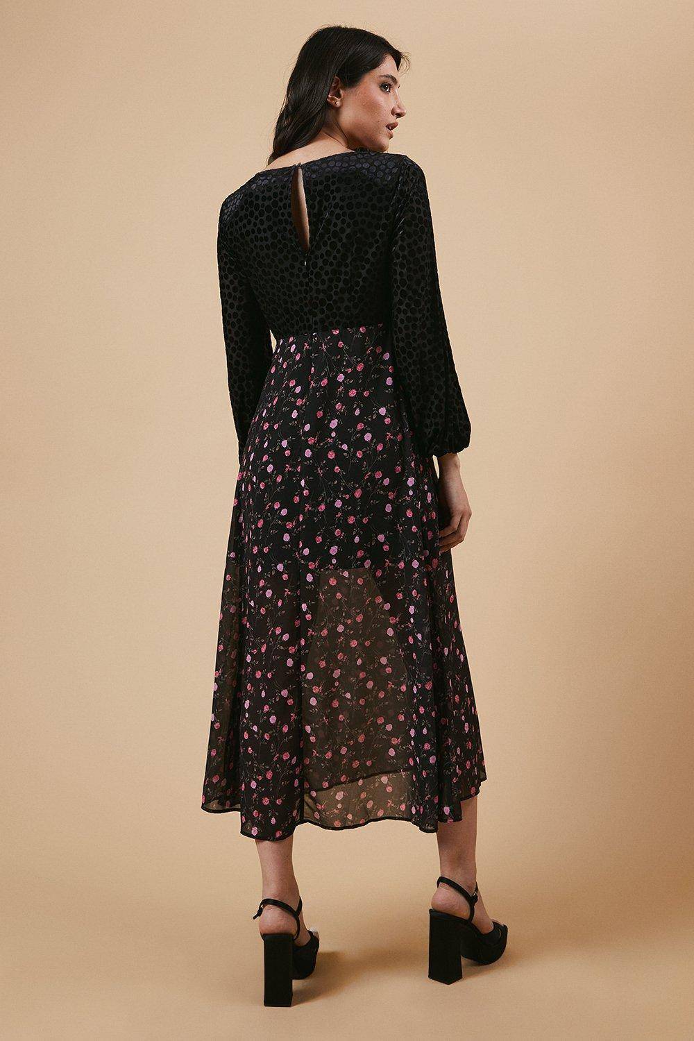 Oasis Robe Midi à Corsage Fleuri Pois pour Occasion
