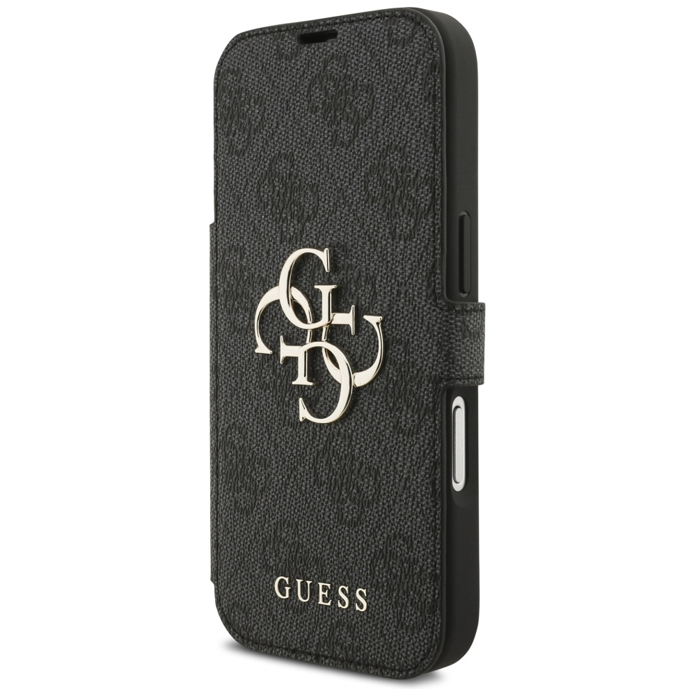 iPhone 17 Pro Leder Tasche Book 4G Metal Logo (GUBKP17L4GMGGR) - Schwarz