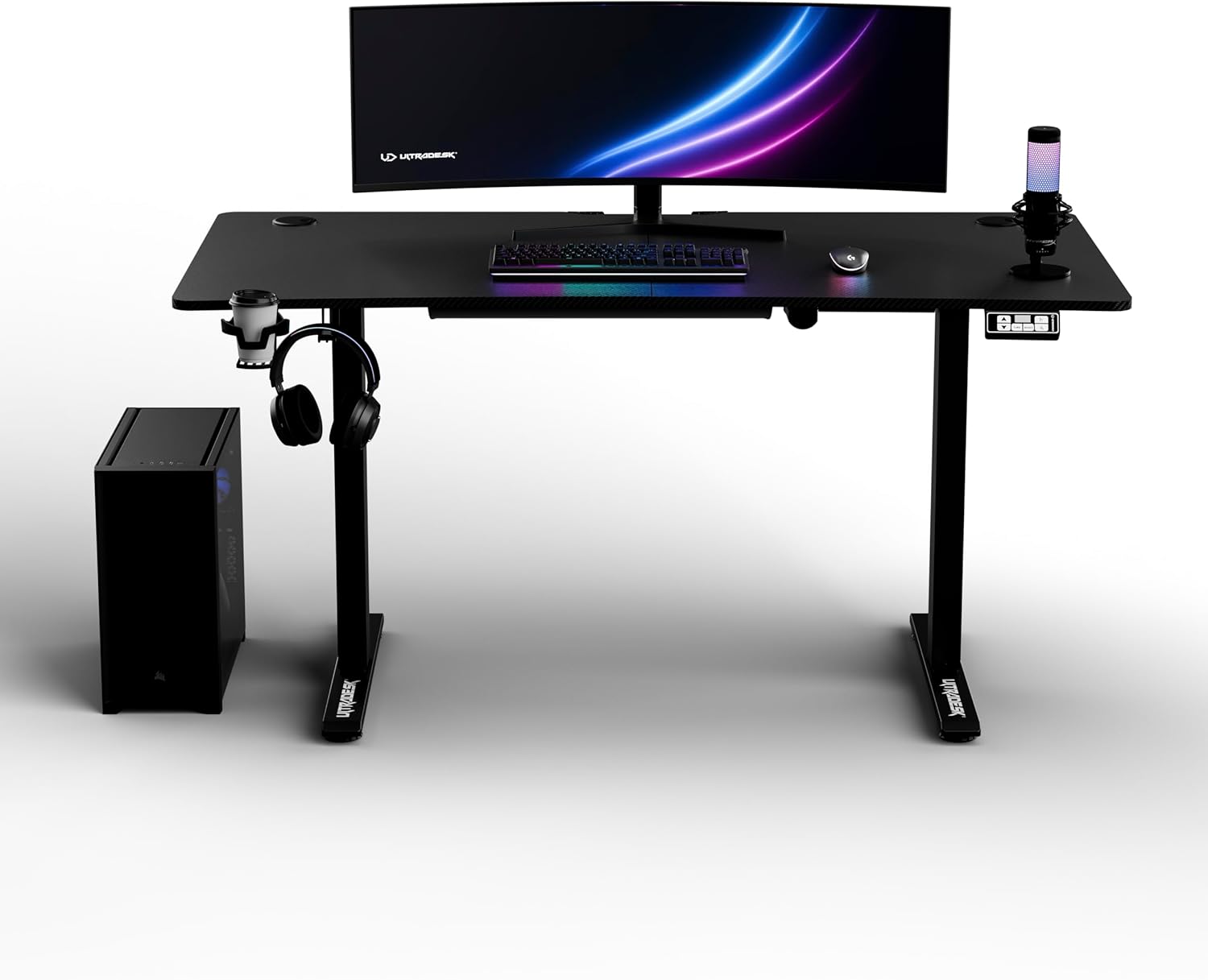 ULTRADESK - Level V2 Höhenverstellbarer Schreibtisch - Elektrischer Computertisch - 140x68 cm, für Gaming, Büro, Homeoffice - Gamingtisch, Computer Desk - Schwarz