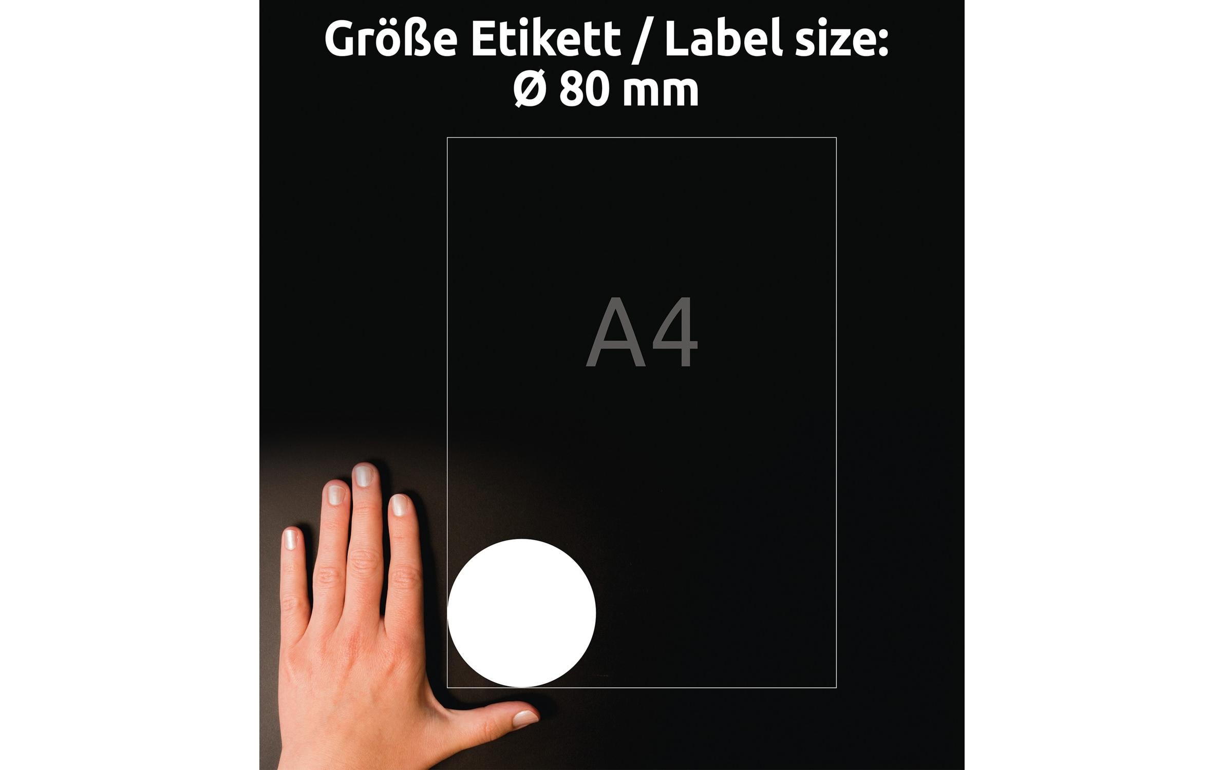 Runde Etiketten Ø 80 mm, 10 Blatt, ablösbarUmweltfreundliche Produkt-Etiketten