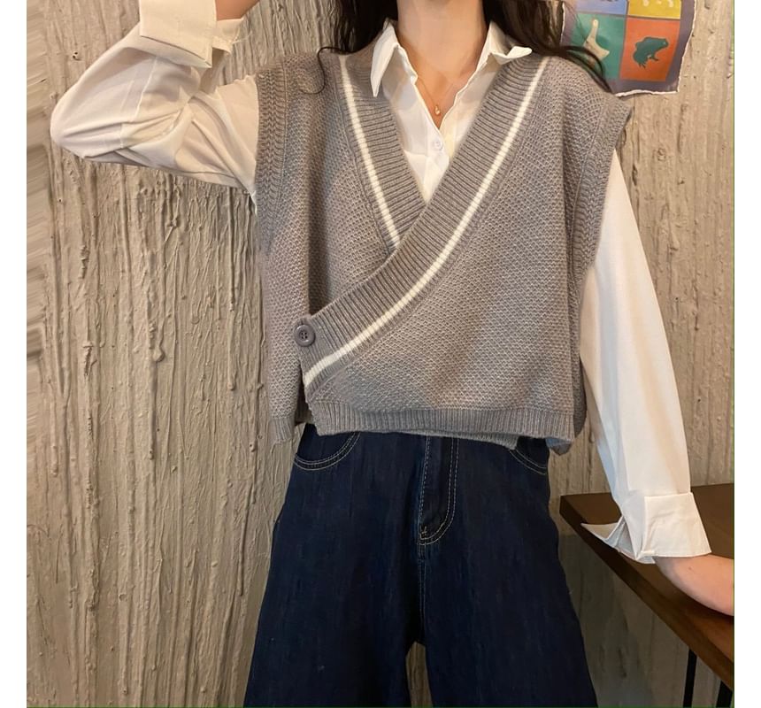 Shinsei - Effen shirt / V-hals gestreept vest