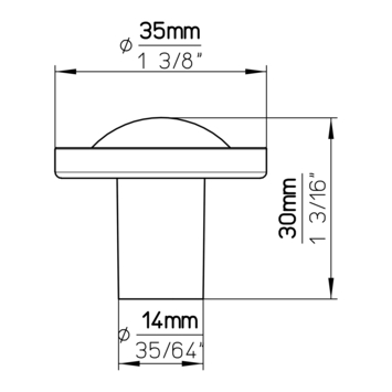 Knop Mette rvs look 35mm