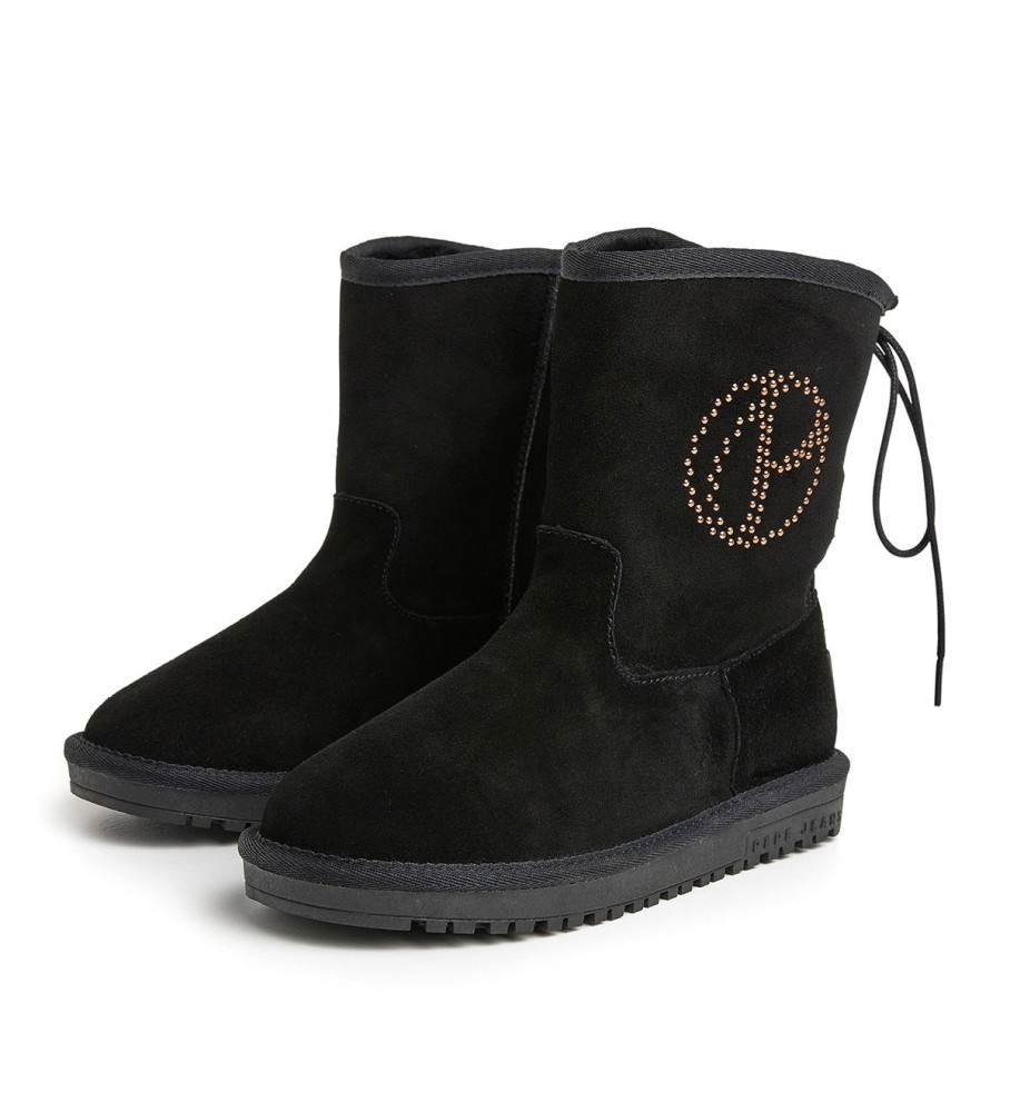 Botas de cano curto Pepe Jeans Diss Glam em couro preto
