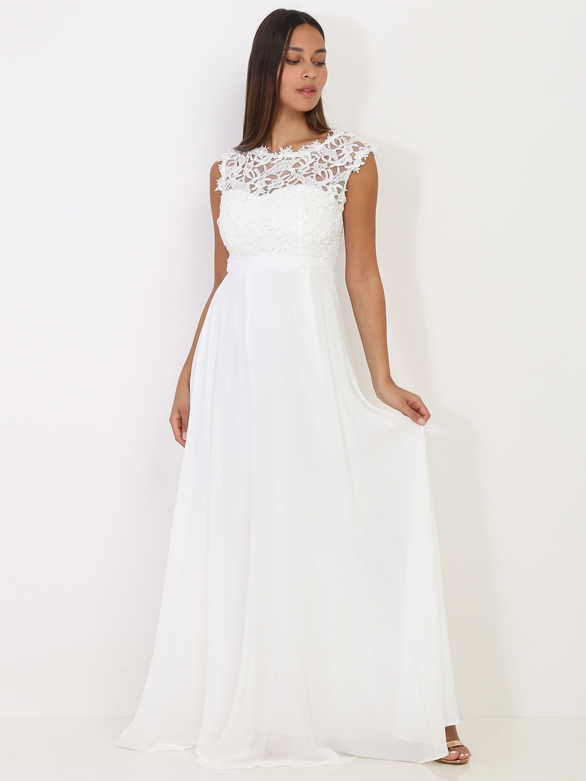 Robe longue à dentelle- Blanc