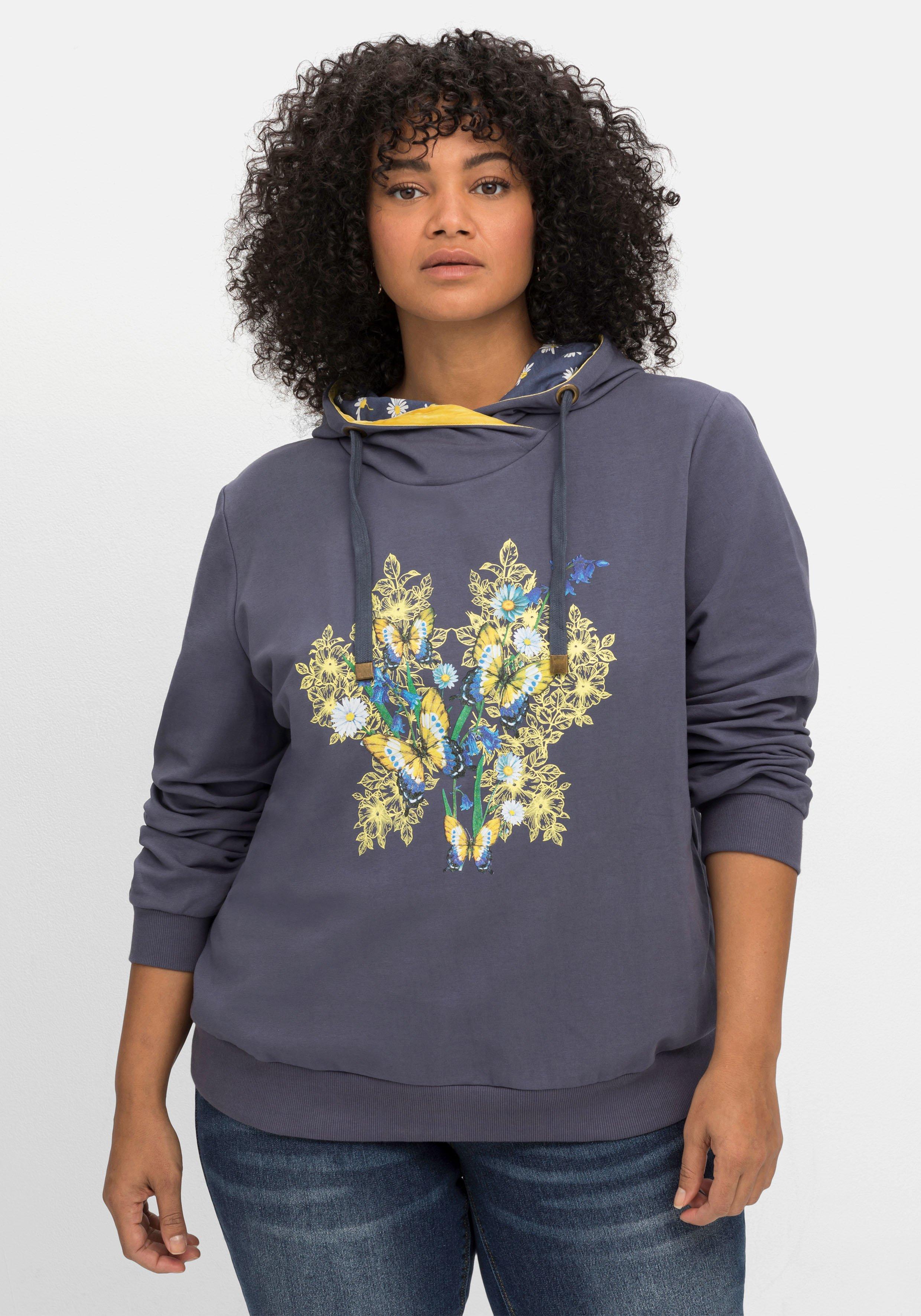 Kapuzensweatshirt mit floralem Frontdruck
