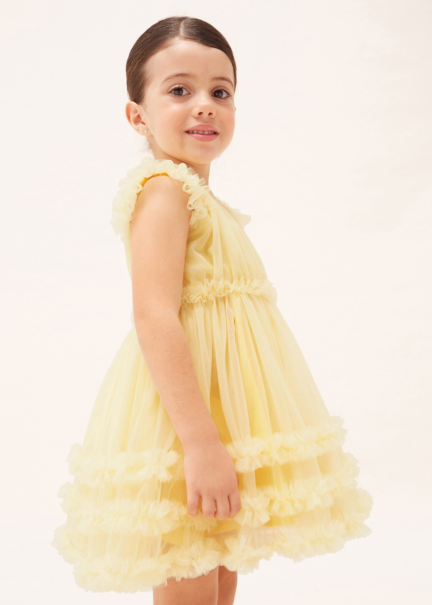 Vestido de tule com babados para meninas