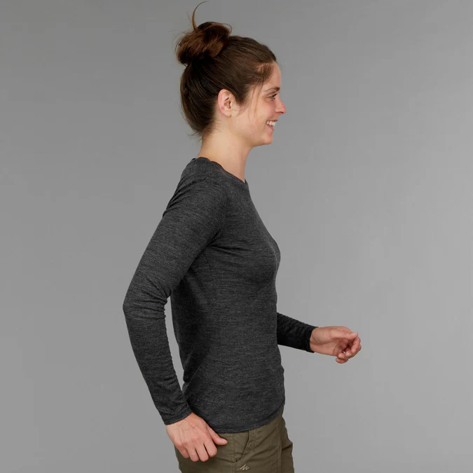 Decathlon Forclaz - Camisa de manga comprida feminina Forclaz Travel 100% lã merino