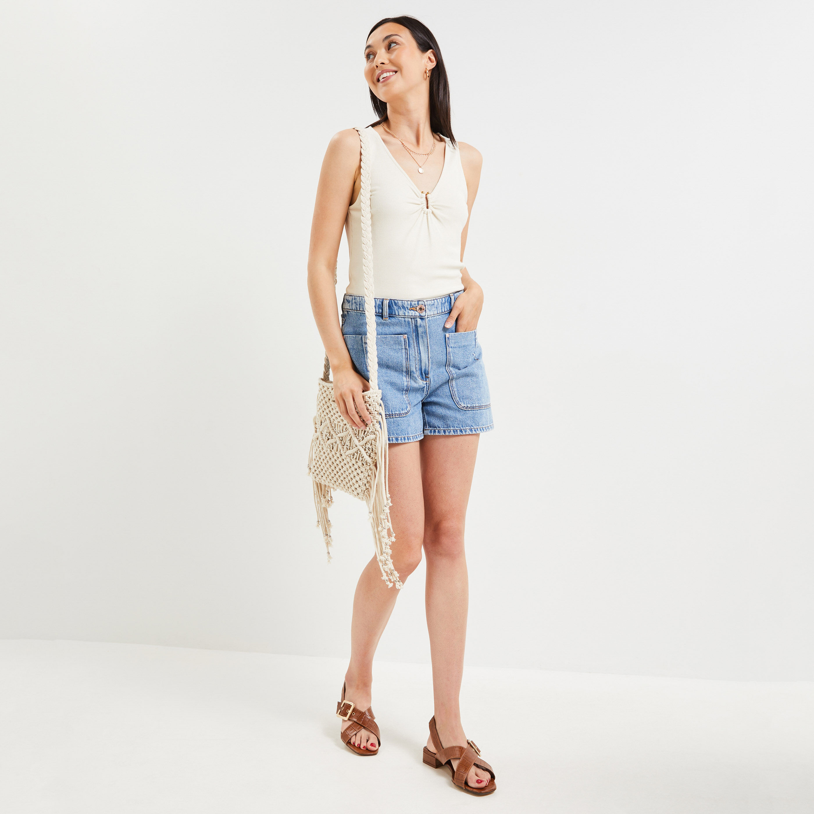 Débardeur maille fine femme - BEIGE