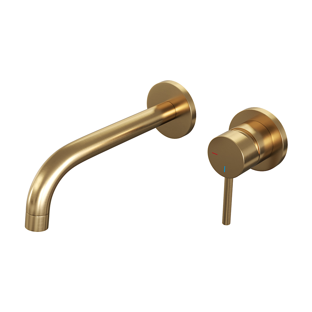 Brauer Gold Edition ColdStart wastafelkraan inbouw gebogen uitloop en rozetten model A1 geborsteld messing PVD