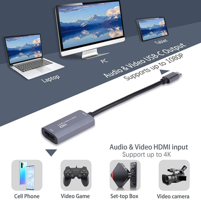 Videooptagelseskort / USB-C til HDMI-kompatibel adapter