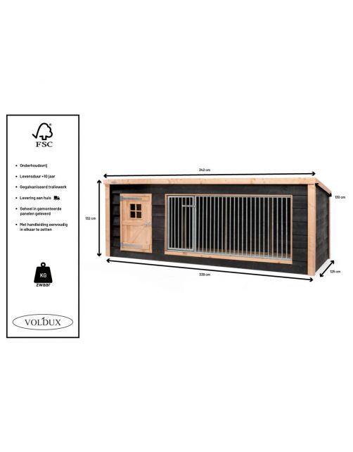 Voldux Hondenkennel Reno Xl - Hondenhok - 342x130x132 cm Zwart