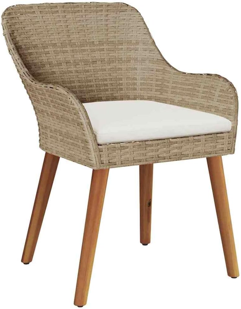 7-TLG Gartenmöbel Set Beige 200x100 cm Poly-Rattan Tisch mit Sicherheitsglas 6 Sitzplätze wetterfest Balkon Terrasse