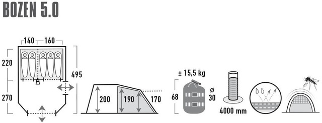 High Peak Tunnelzelt »Bozen 5.0« 5 Personen