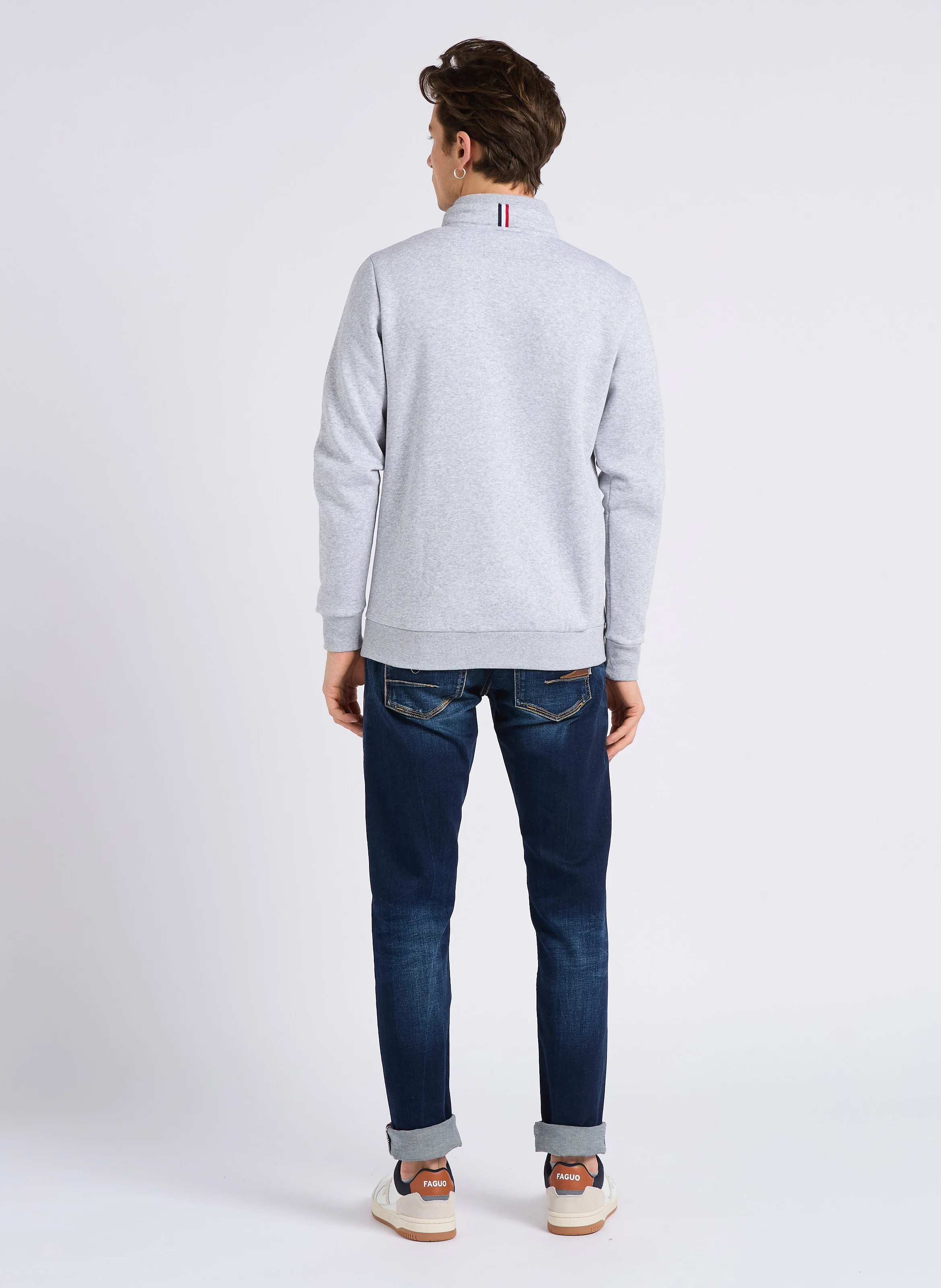 GOAL - Sweat col montant zippé en coton mélangé | Gris