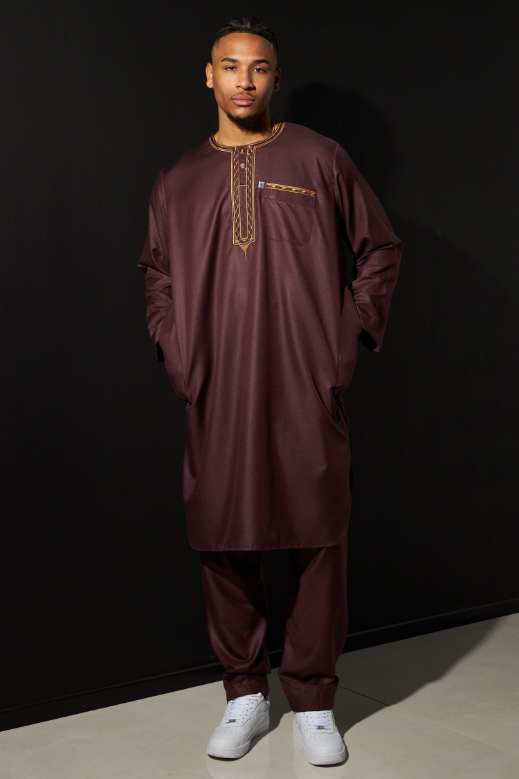 Ensemble 2 pièces qamis + pantalon marron