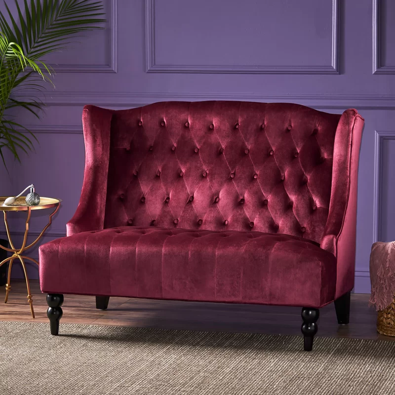 Carolina 50.25'' Velvet Recessed Arm Loveseat