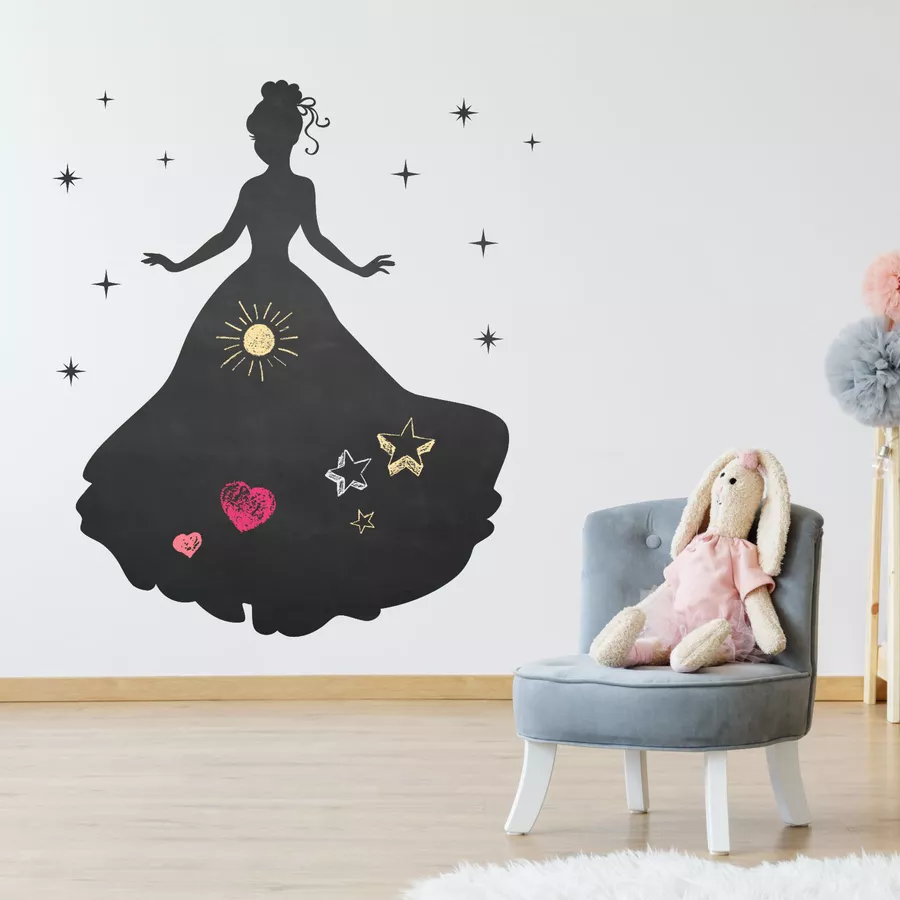 Nikima Wandtattoo 004 Prinzessin - selbstklebende Tafelfolie Kreidefolie inkl. 3 Stück Kreide schwarz