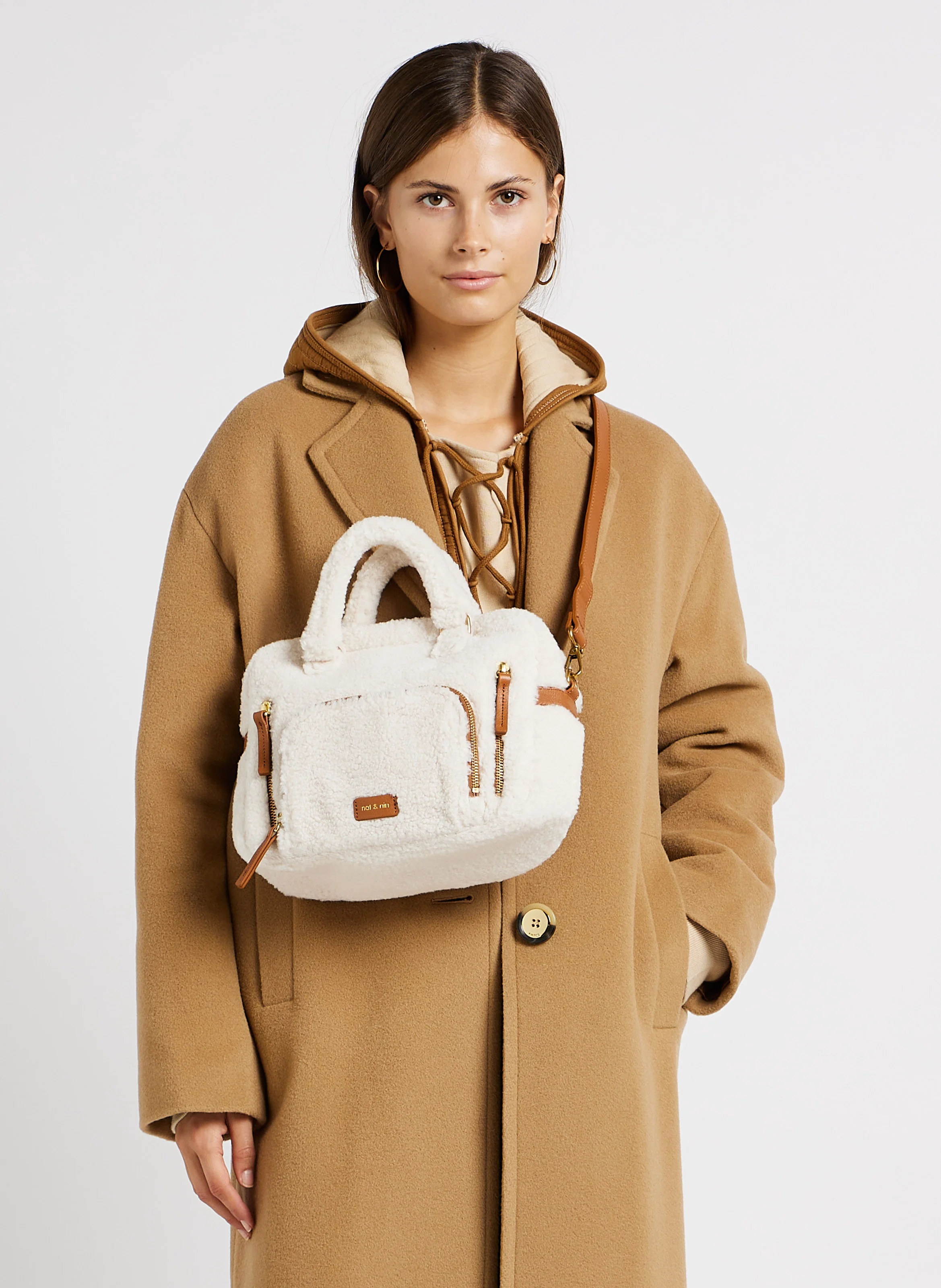 MINI MACY TEDDY - Sac bandoulière multipoches teddy | Beige