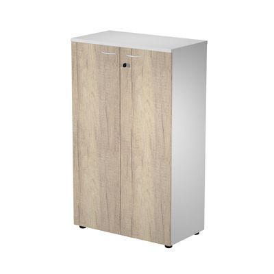 Bibliothèque mi-haute Trend - L80xP44xH120 cm - 2 portes en mélaminé imitation chêne canadien avec serrure - gris