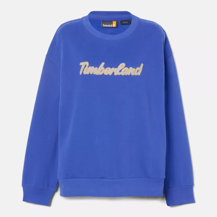 Moletom feminino com gola redonda e logo na cor azul.