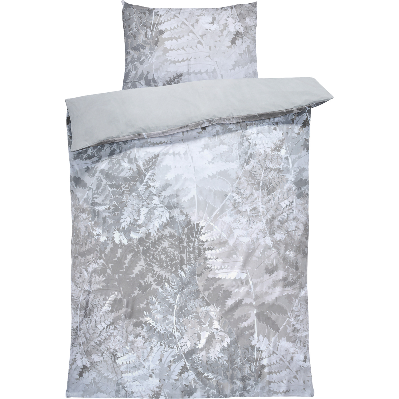 Bettwäsche Satin Farn hellgrau 160x210 65x100 Bettanzug Nord