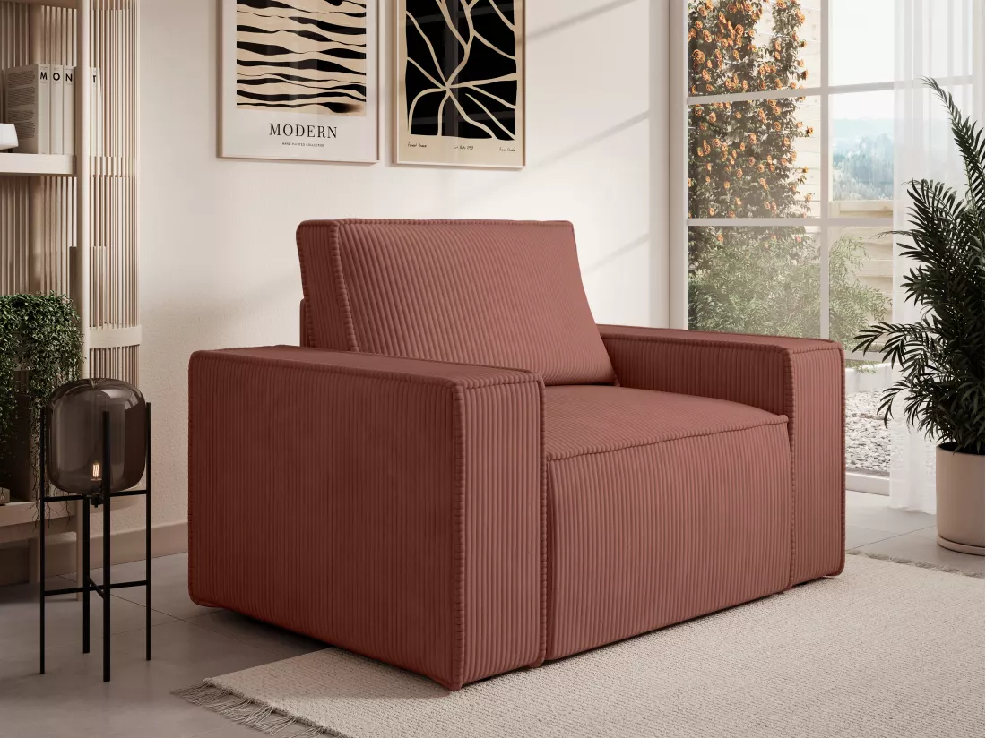Fauteuil en velours côtelé rose AMELIA