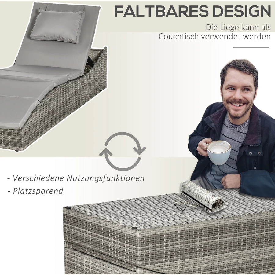 Outsunny Gartenliege mit Kissen grau