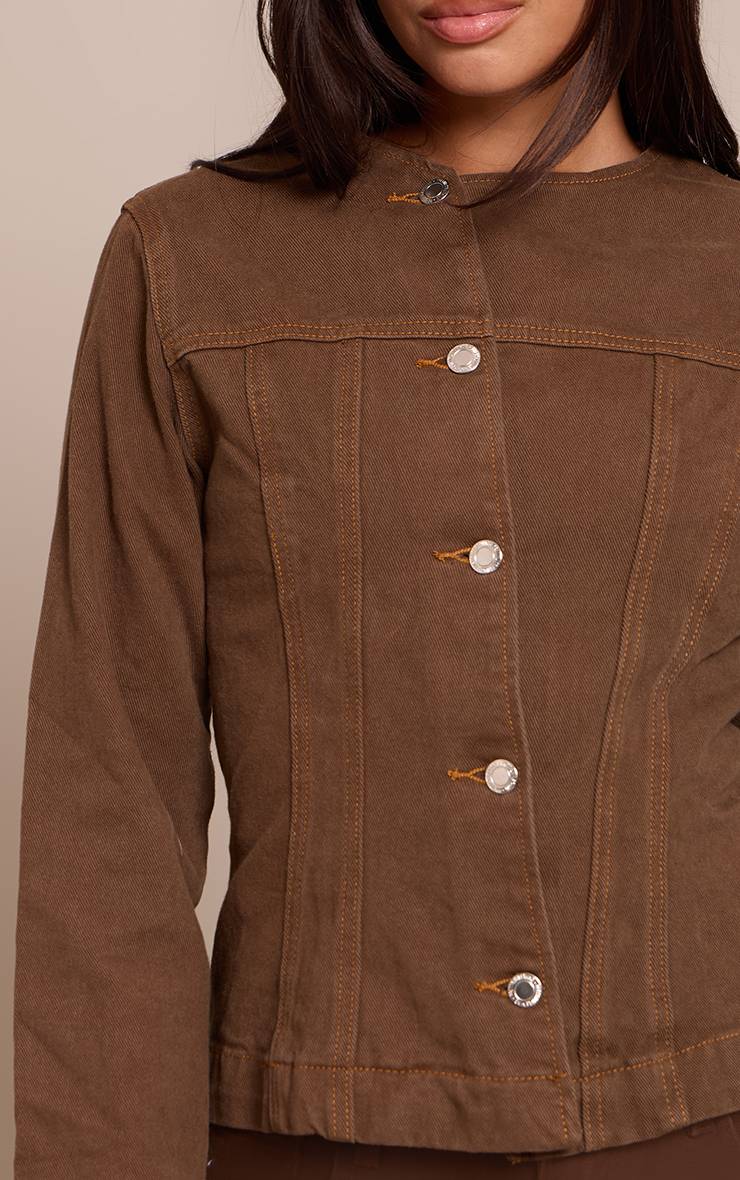 Dark Khaki Chemise En Denim Sans Col À Boutonnage Asymétrique