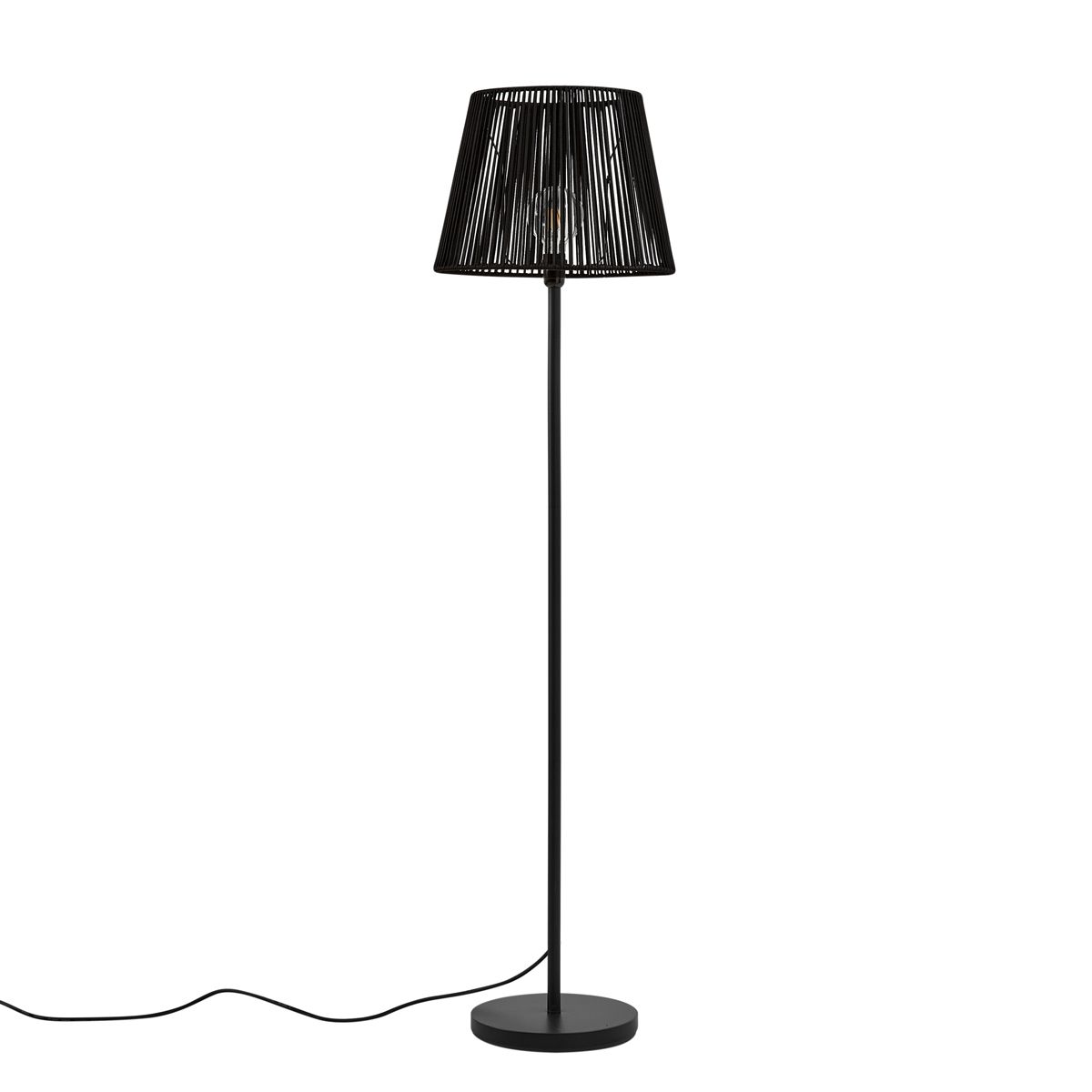 Buiten vloerlamp zwart met kap zwart touw IP44 - Virginia Jayla