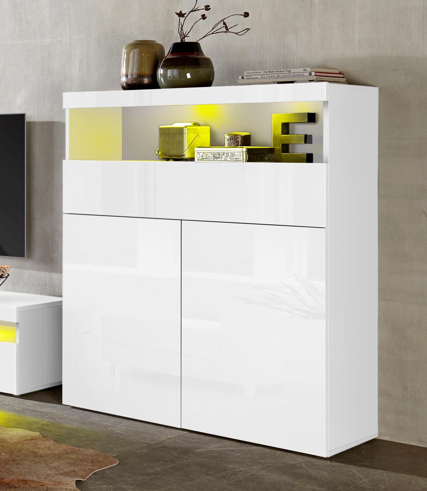 INOSIGN Highboard »Schrank, Hochschrank, Hochkommode« mit 2 Türen und 1 Schubkasten, Breite 100 cm, ohne Beleuchtung