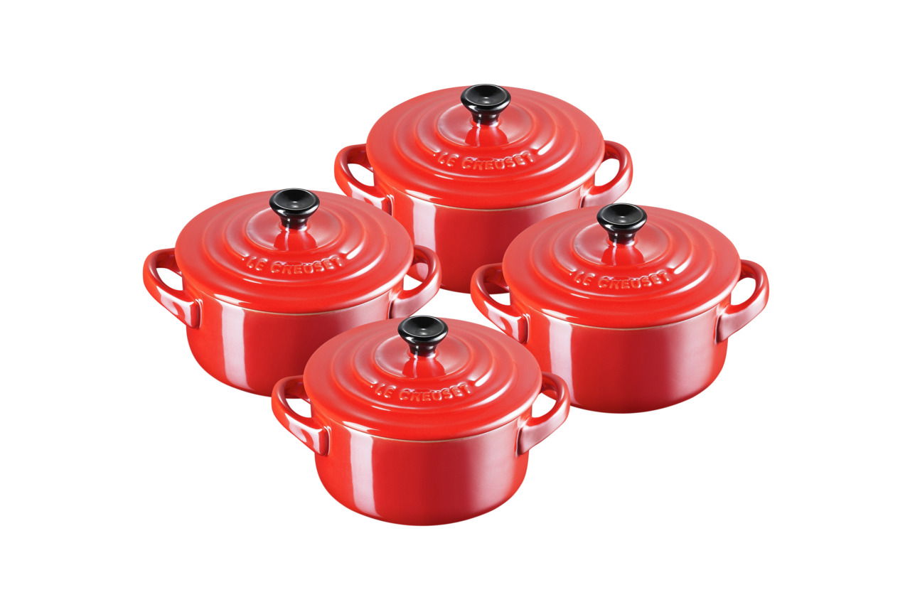 LE CREUSET Mini-Cocotte 4er-Set 10cm Metallics Kirschrot