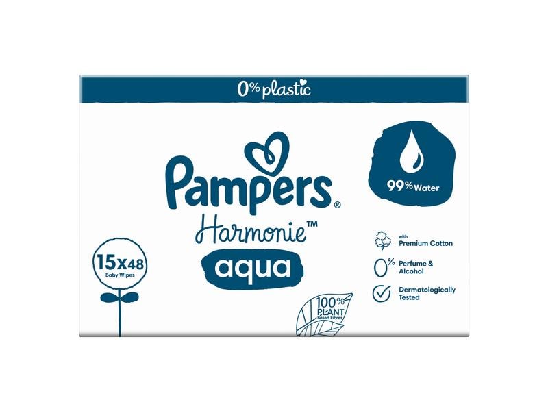 Pampers Feuchttücher Harmonie Aqua Giga Pack 15 x 48 Stk. Für eine sanfte Reinigung von Gesicht, Hand oder Po Ihres Babys