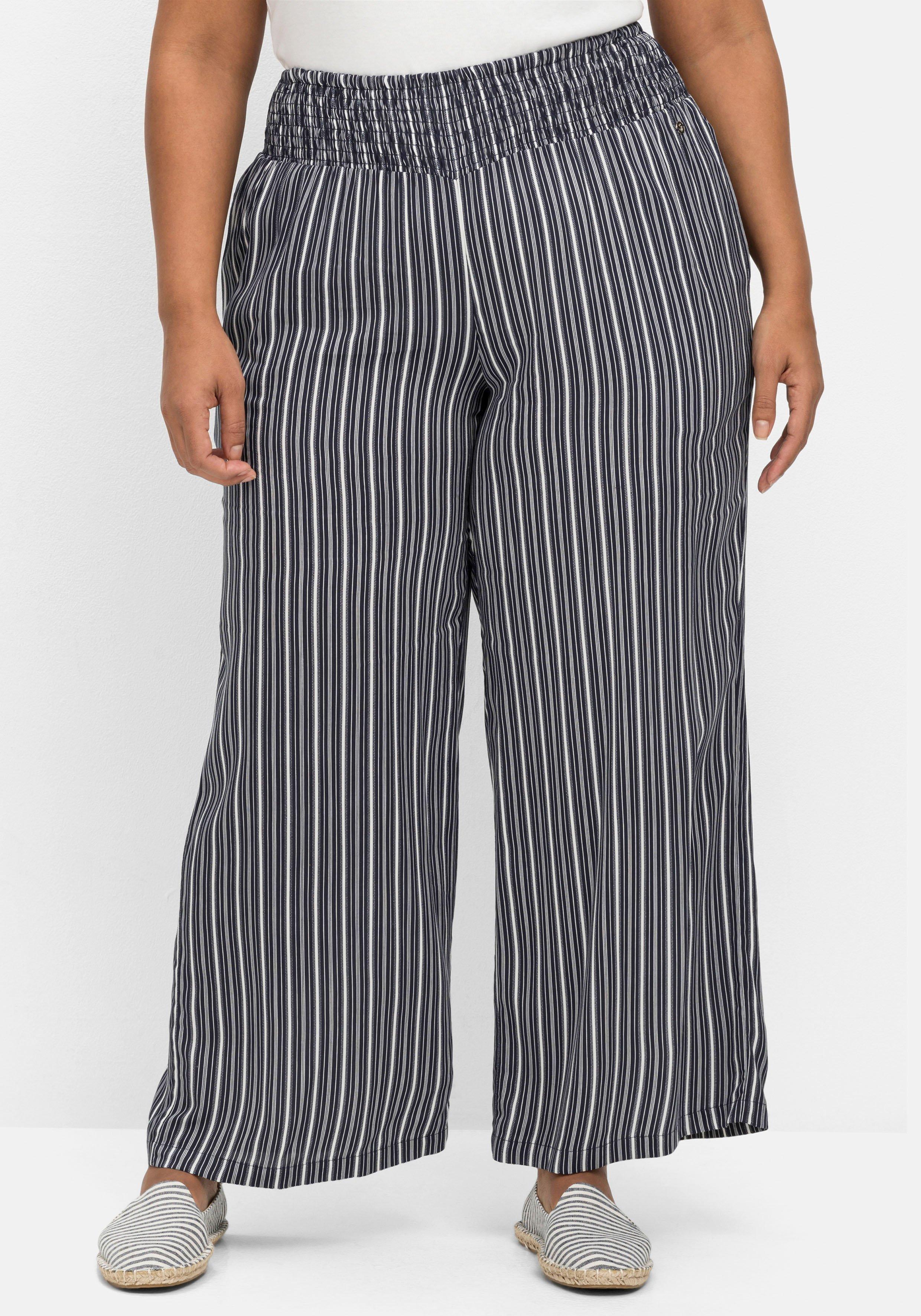 Gestreifte Hose mit weitem Bein und Smokbund