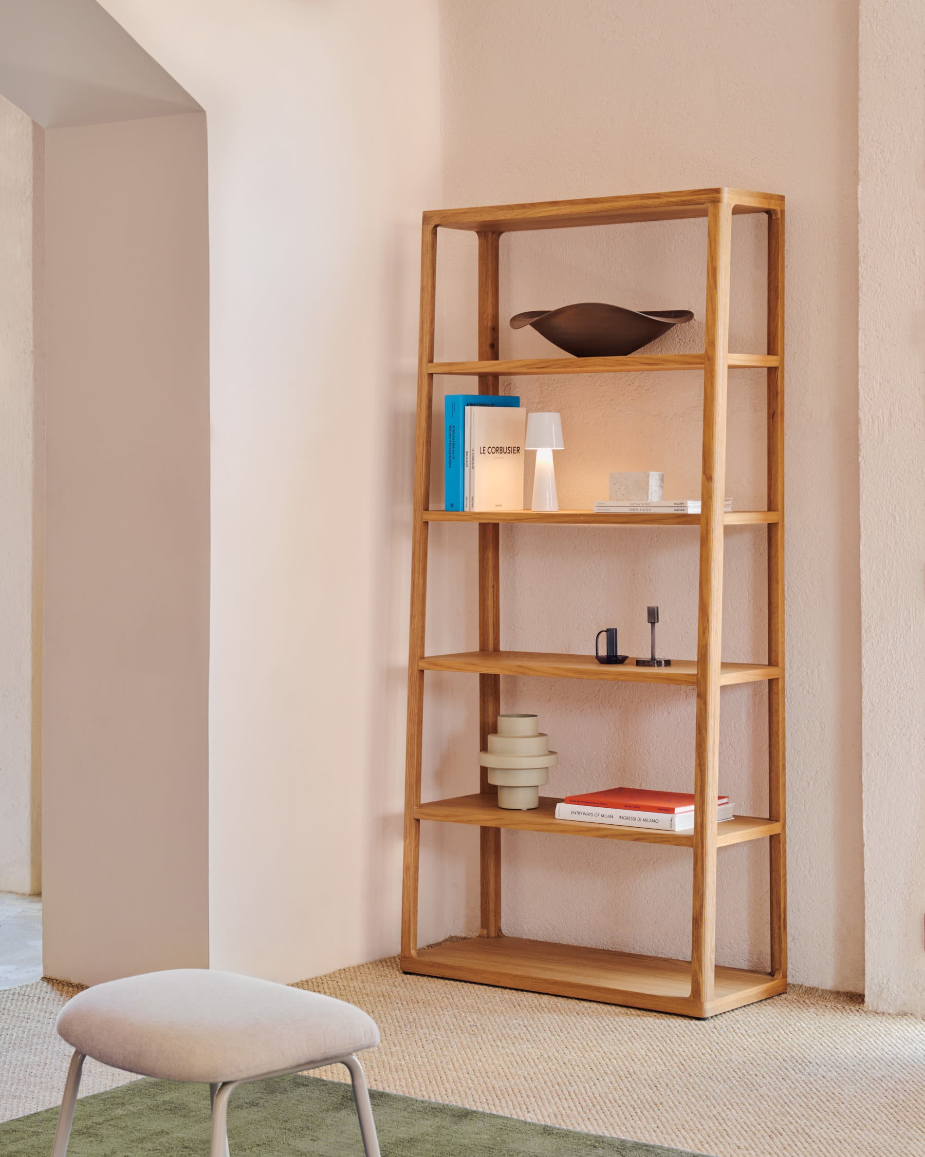 Kave Home - Maymai rekken met massief eiken structuur, 90 x 193 cm