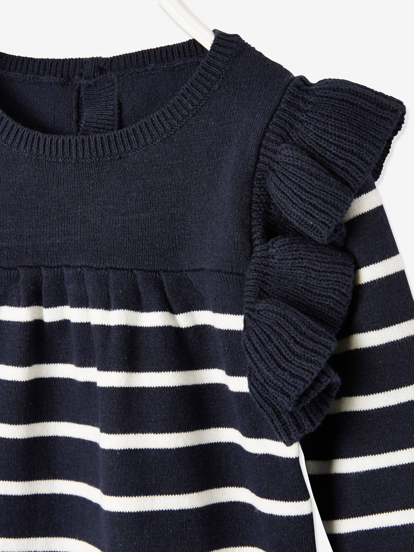 Vestido listrado azul escuro estilo marinheiro para bebê menina