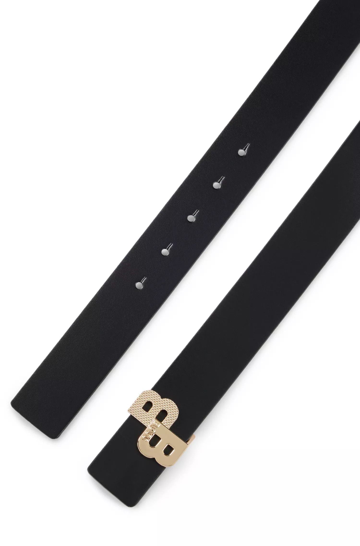 Cinto BOSS preto reversível em couro italiano com fivela monogramada.