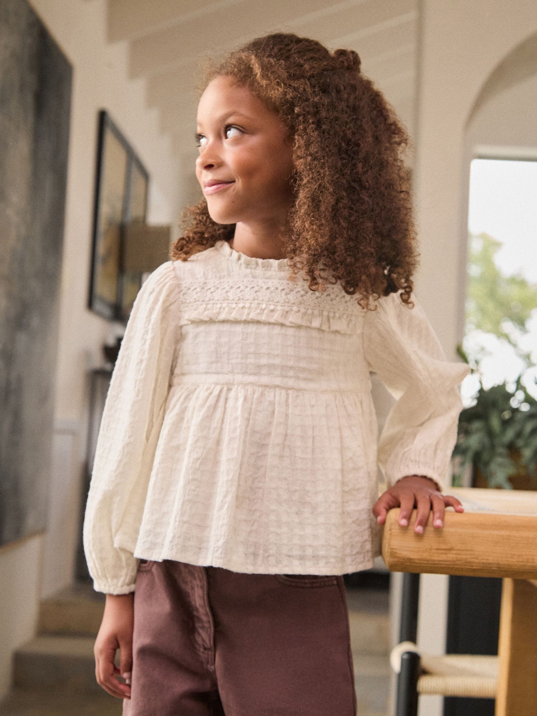 Ecru - Long Sleeve Ruffle Blouse (3-16yrs)