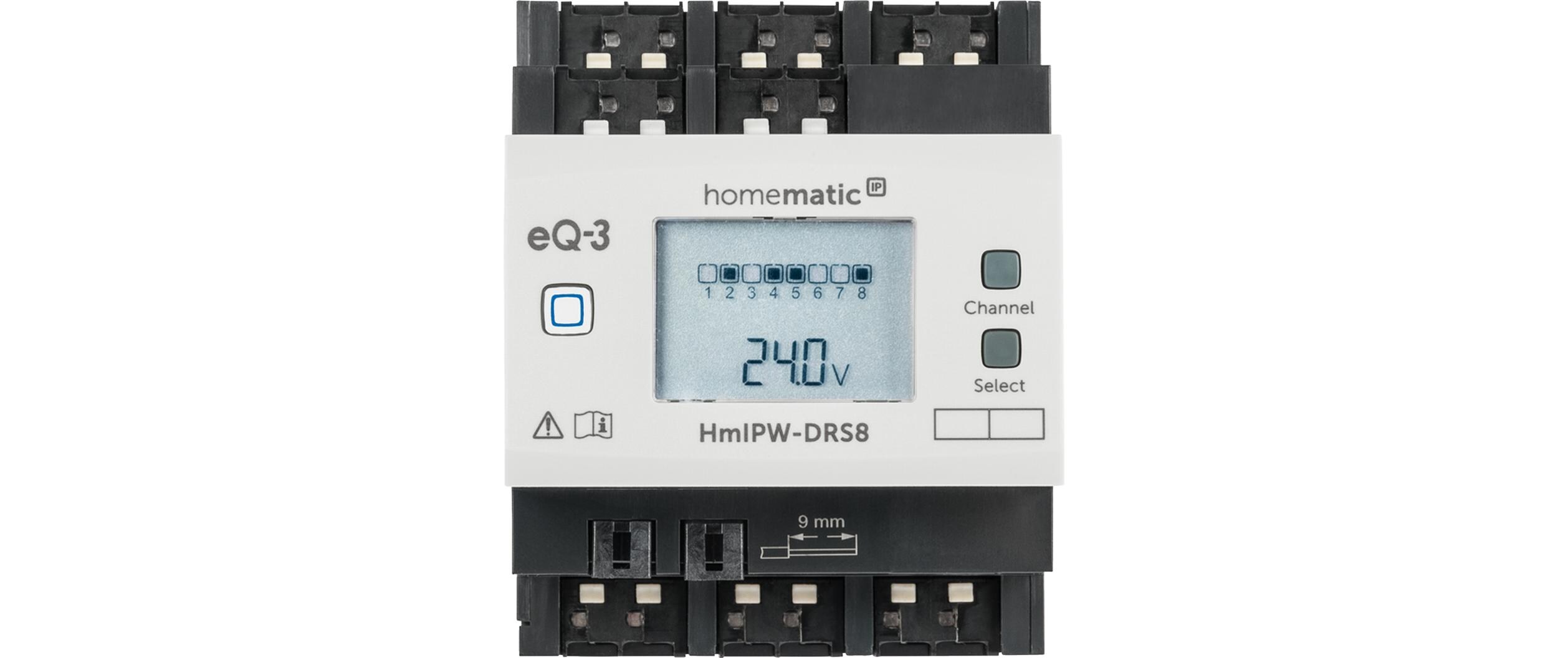 Smart Home Wired Schaltaktor 8-fach<br>Steuerung angeschlossener Verbraucher über acht Kanäle – HmIPW-DRS8
