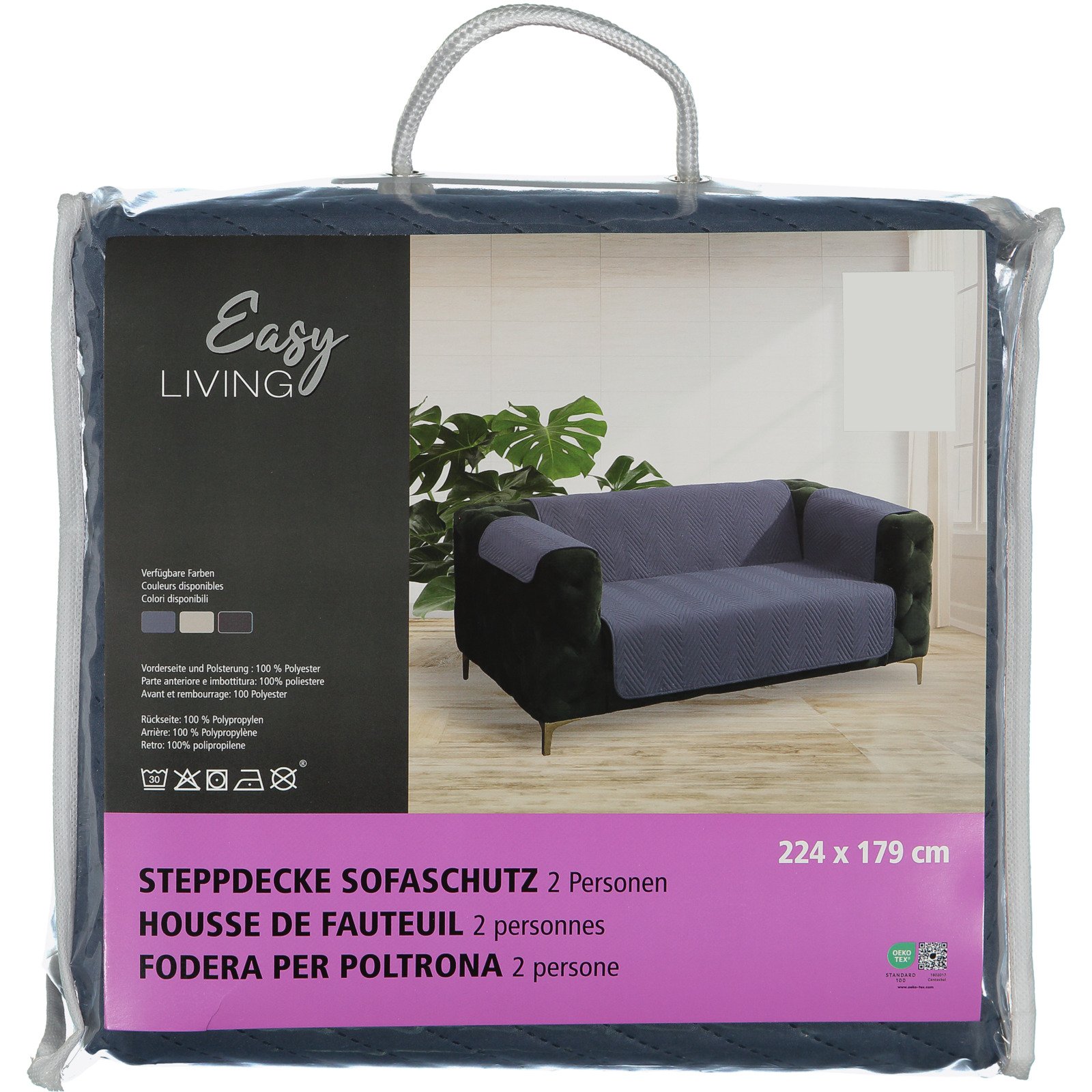 Steppdecke Sofaschutz 2 Personen anthrazit