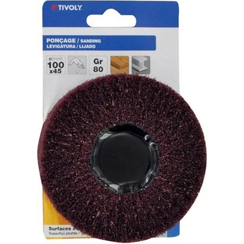 Roue mousse abrasive pour perçeuse-visseuse Tivoly Ø 100 x 45 mm, grain 80, tige 6 mm